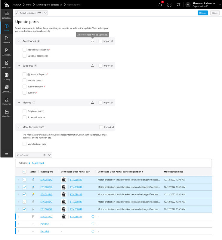 foto actualizar componentes y artículos EPLAN Collaboration Apps